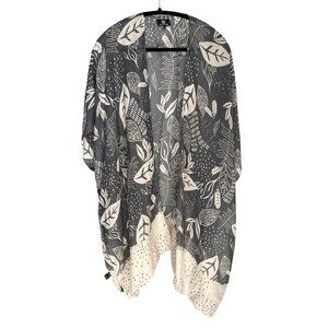 BB Collection Kimono Bathing Suit Cover Up Leaves Gray White Womens One Size O/S